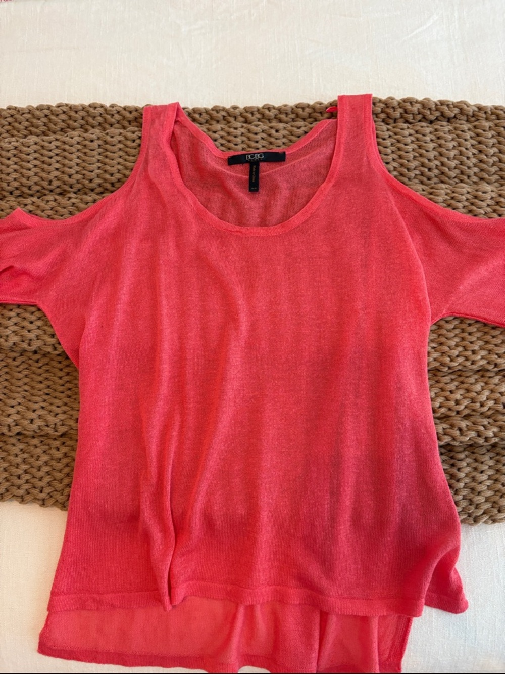 BCBG Coral Cold-Shoulder Scoop Neck Top